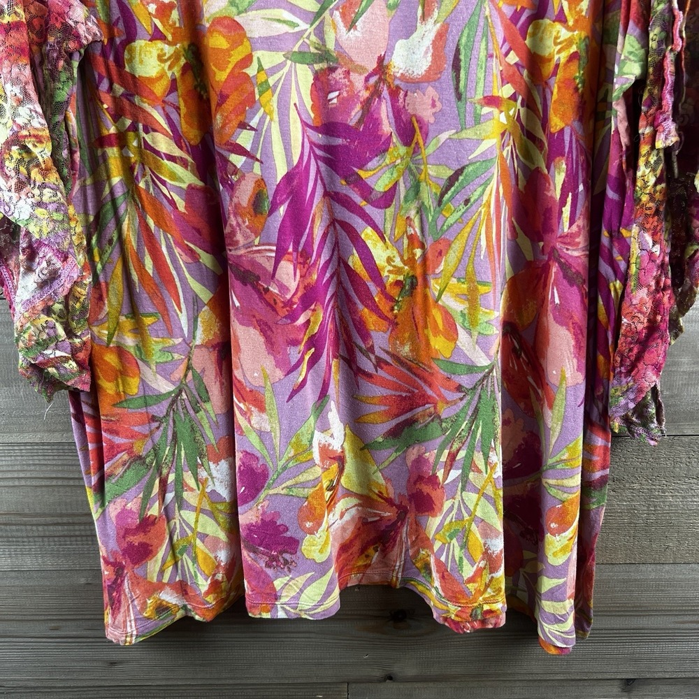 Cato Womens Shirt Short Split Flare Sleeve Floral Colorful Size 22 24‎ - Picture 3 of 8
